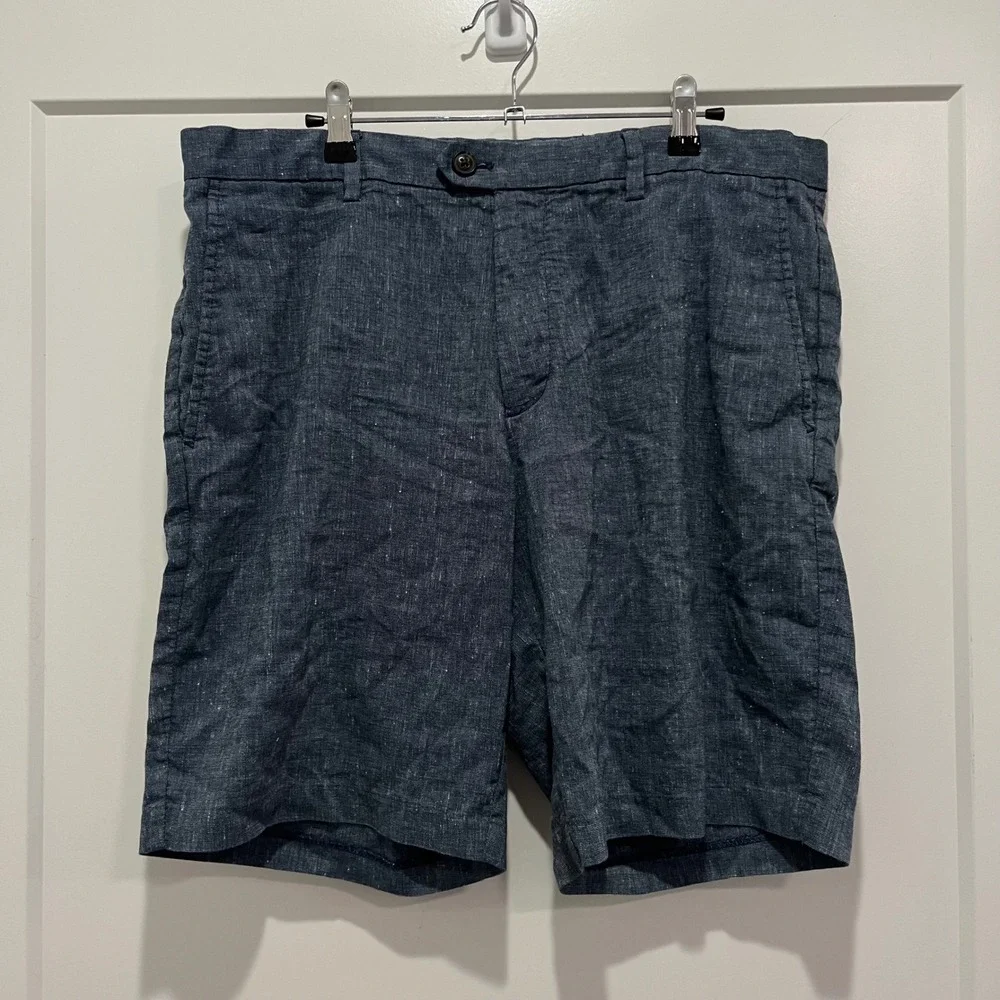 Banana Republic Aiden Shorts Mens 34 Blue Linen Blend Slim Fit Casual Summer